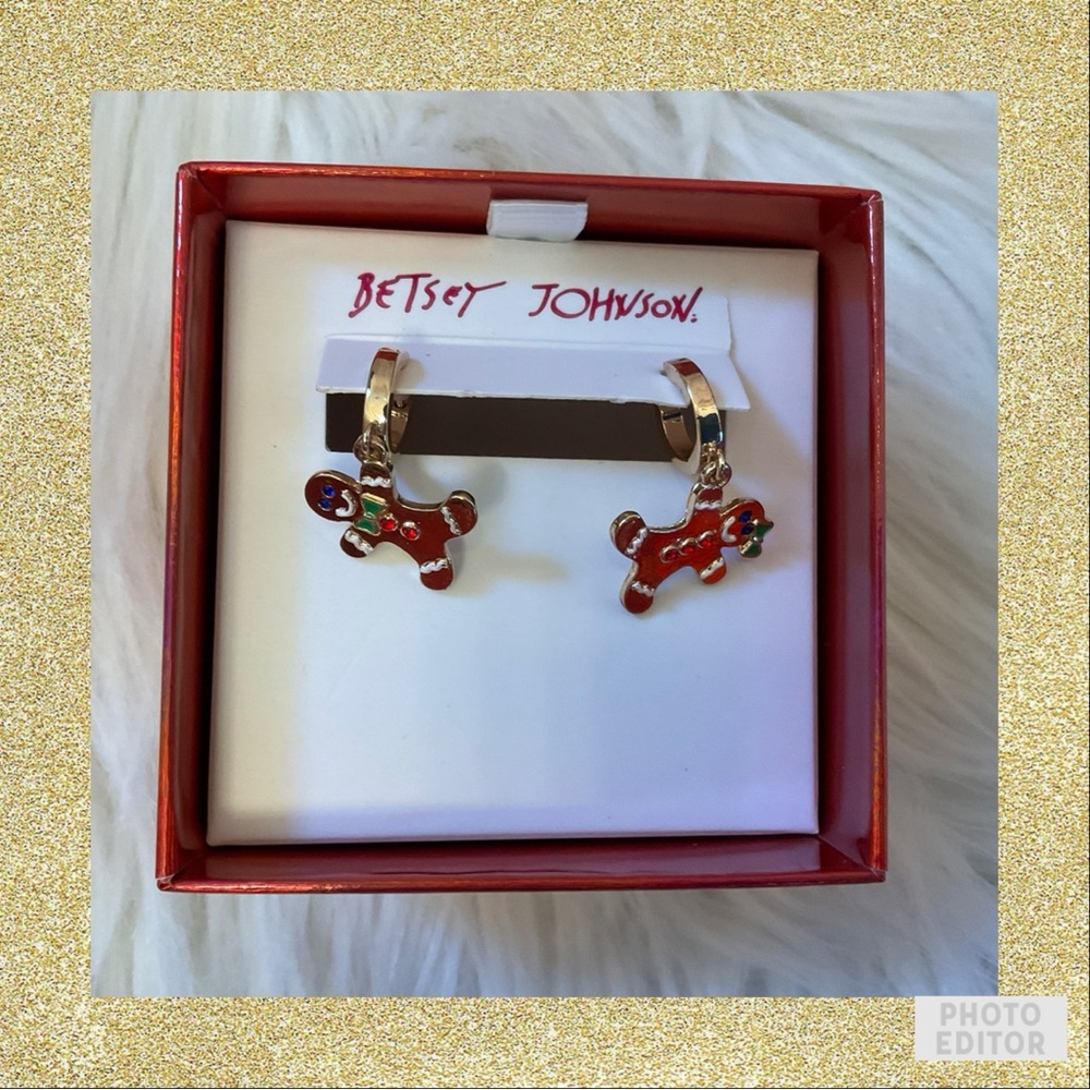 Betsey Johnson Gingerbread Charm Huggie Hoop Earrings - New in Box